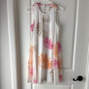 Calvin Klein Floral Sleeveless Dress - White, Pink, Orange